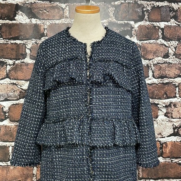 Ann Taylor Petite Jacket Coat Open Front Fringe Blue Gray Size Large Petite LP - Picture 6 of 17
